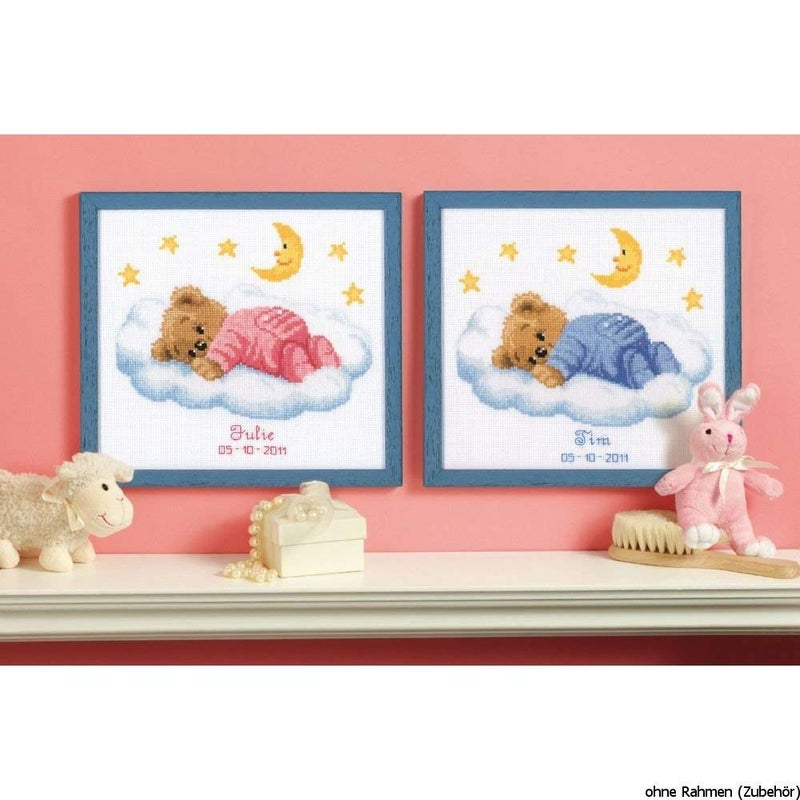 Vervaco Birth Record Teddy on Clouds Counted Cross Stitch Kit, Multi-Colour - Image 2